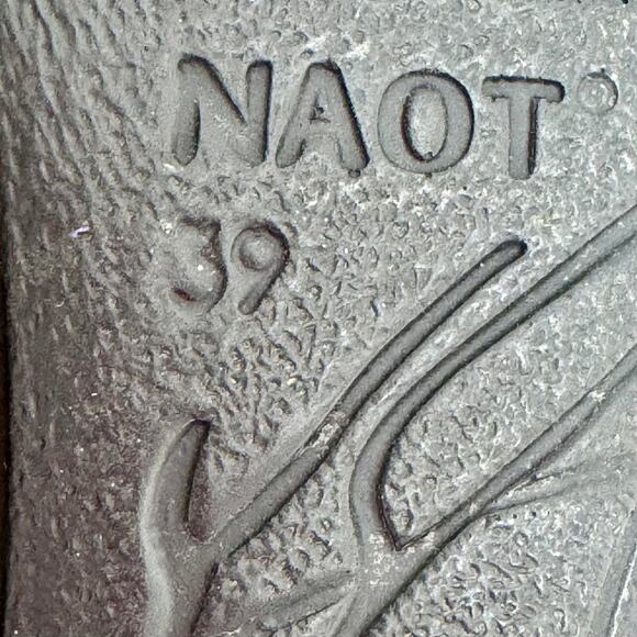 NAOT Pixie Black Leather Wedge Sandal Cork Sz EU 39 US 8.5 Adjust Strappy Ankle - Picture 8 of 11